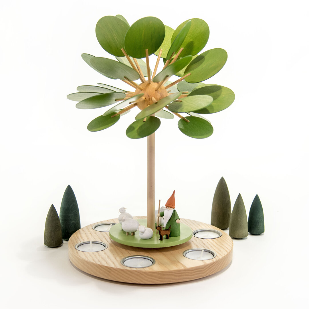 Kleiner Jahreszeitenbaum FrühlingsErwachen mit Schäferwichtel und Schafherde Kleine Teelichtpyramide FrühlingsErwachen mit Schäferwichtel und Schafherde