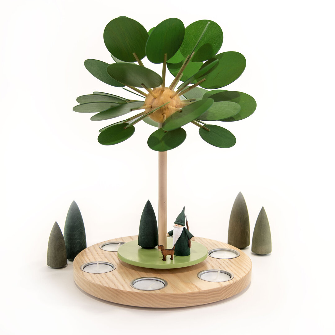 Kleiner Jahreszeitenbaum SommerTraum für 6 Teelichter mit Jägerwichtel Kleine Teelichtpyramide SommerTraum für 6 Teelichter mit Jägerwichtel