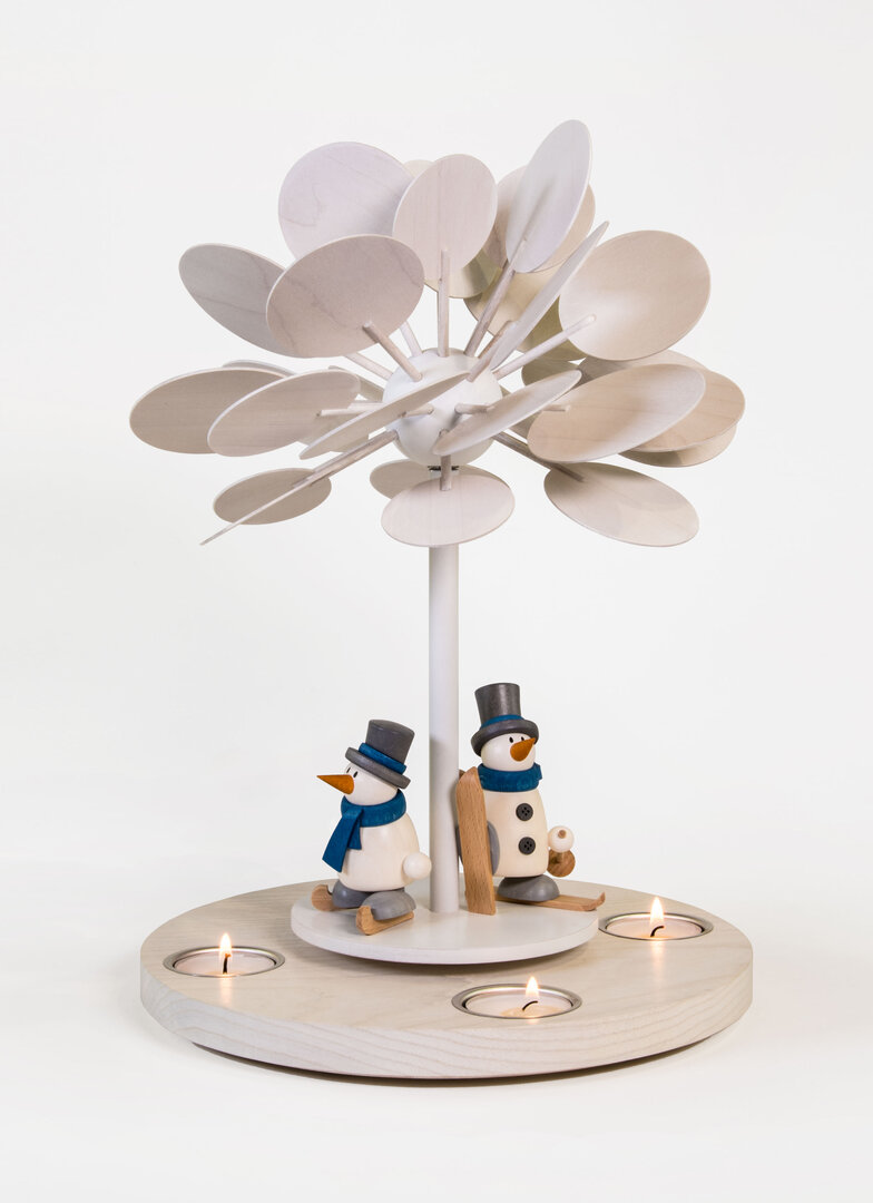 Teelichtpyramide für 6 Teelichter mit den Schneemännern Fritz und Otto Jahreszeitenbaum Winterzauber mit Schneemännern
