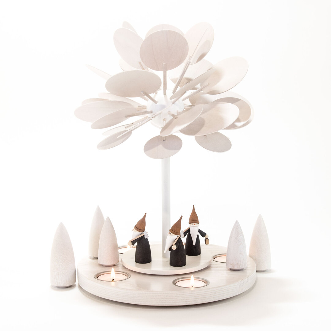 Kleiner Jahreszeitenbaum Winterzauber für 5 Teelichter mit Bergwichteln und Winterwald Kleine Teelichtpyramide Winterzauber für 5 Teelichter mit Bergwichteln und Winterwald